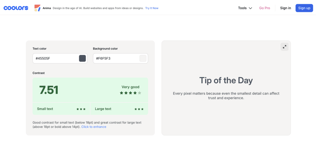 A screen image example of good color contrast, text color #45505F and background color #F6F5F3