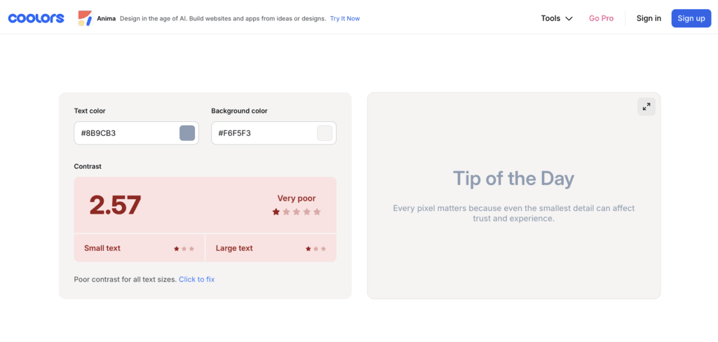 A screen image example of poor color contrast. Text color #8B9CB3, background color #F6F5F3