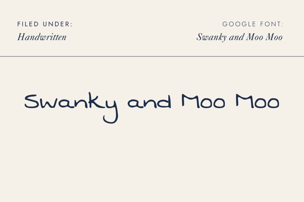 Swanky and Moo Moo - Free Google Font | A bold handwritten google font with chunky strokes and retro personality.